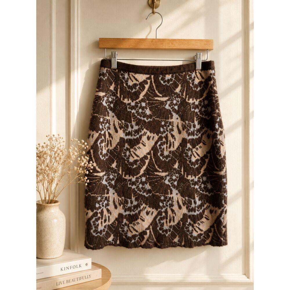 Anthropologie Sparrow Mohair Cashmere Knit Skirt Size S Brown Abstract Midi Y2K